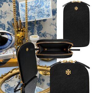 🆕 TORY BURCH 🧿 NWOT Emerson Phone Crossbody, Black, Gold Chain - AUTHENTICATED